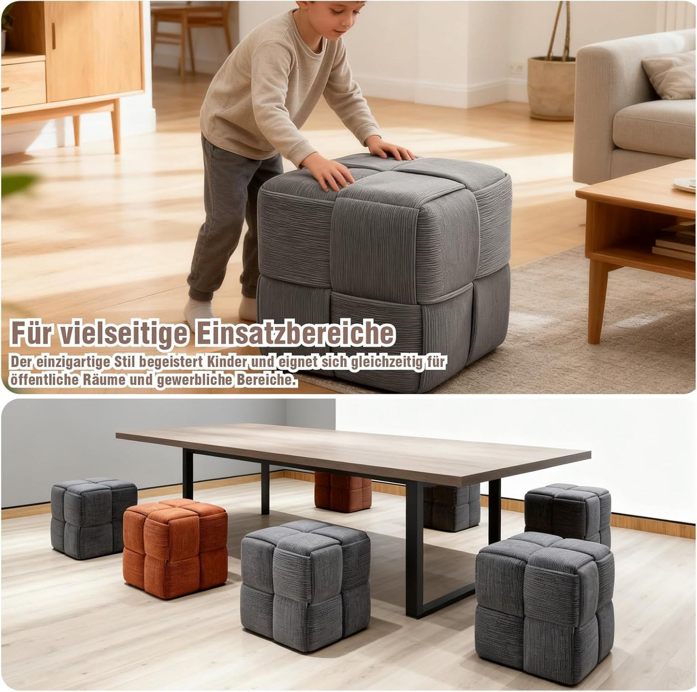 Zedelmaier Sitzhocker Sitzwürfel mit Kreuzgeflecht, handgefertigter Hocker aus Cordstoff, extrabreite 40 cm, belastbar bis 150 kg als Fußbank, Schuhbank – Bild 5 von 5