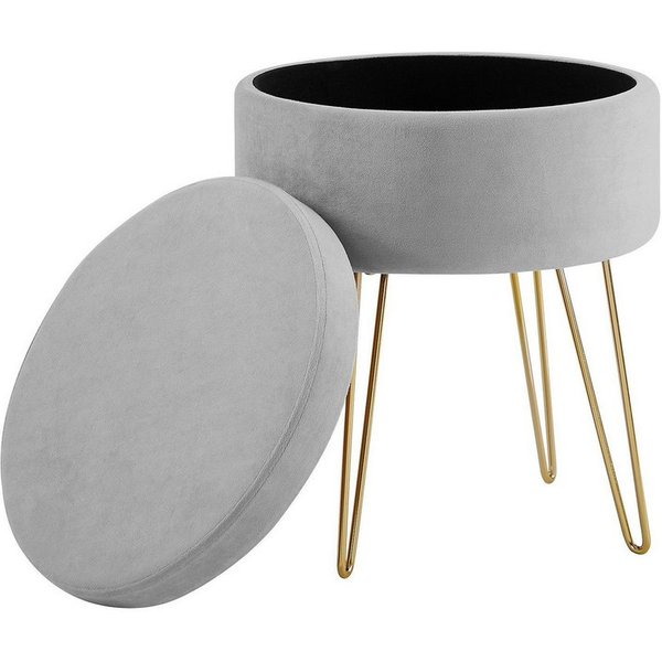 Zedelmaier Stauraumhocker Runder Hocker Samt Metallbeine Sitzhocker Ottoman Fußhocker (ZD37545, mit Stauraum (Wendedeckel)