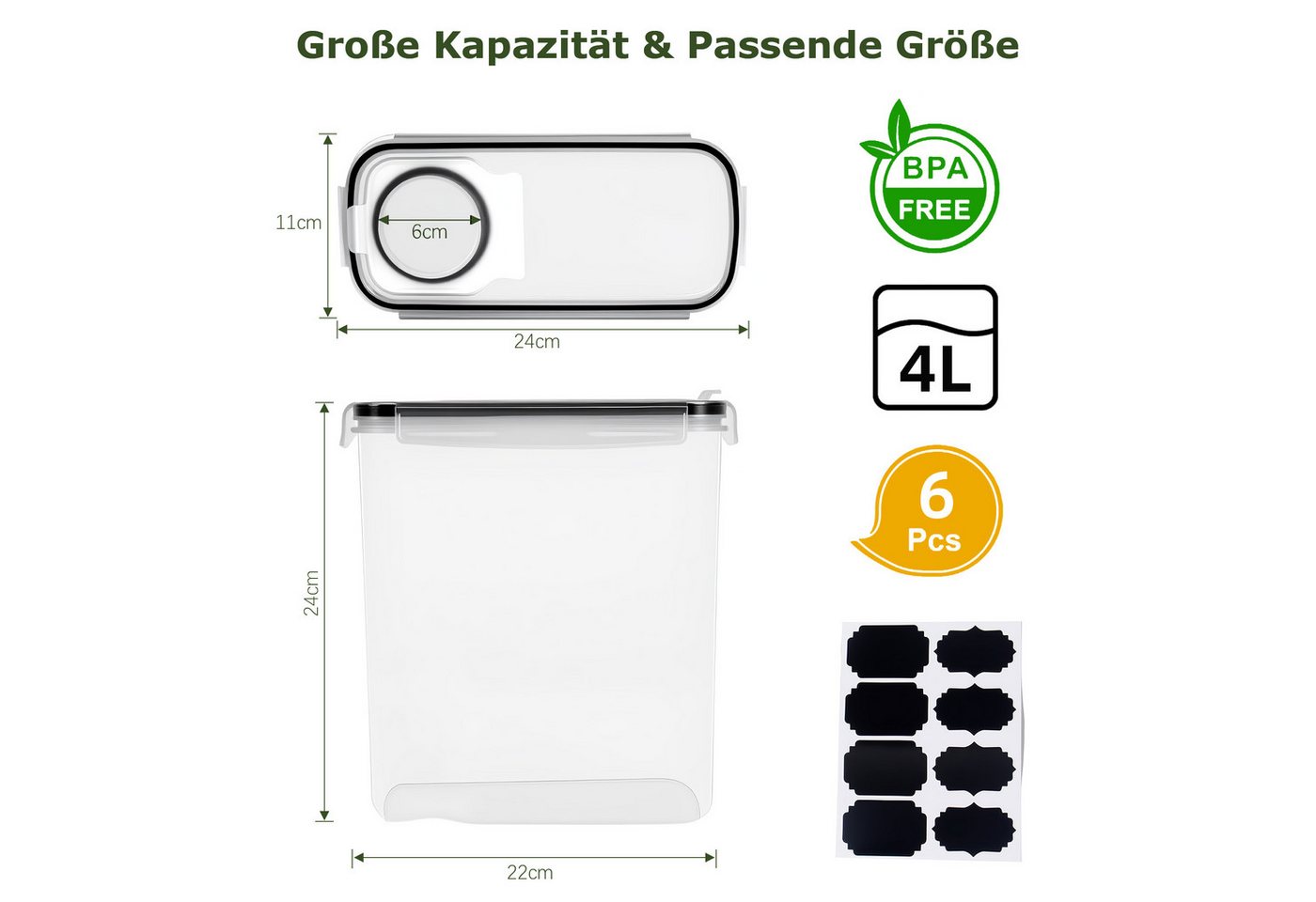 Zedelmaier Vorratsdose Vorratsdosen mit Deckel, Vorratsbehälter Set, Aufbewahrungsbox Küche, (Set, 6-tlg), BPA Frei, Luftdicht, Vorratsdosen für trockenen Leben – Bild 2 von 5