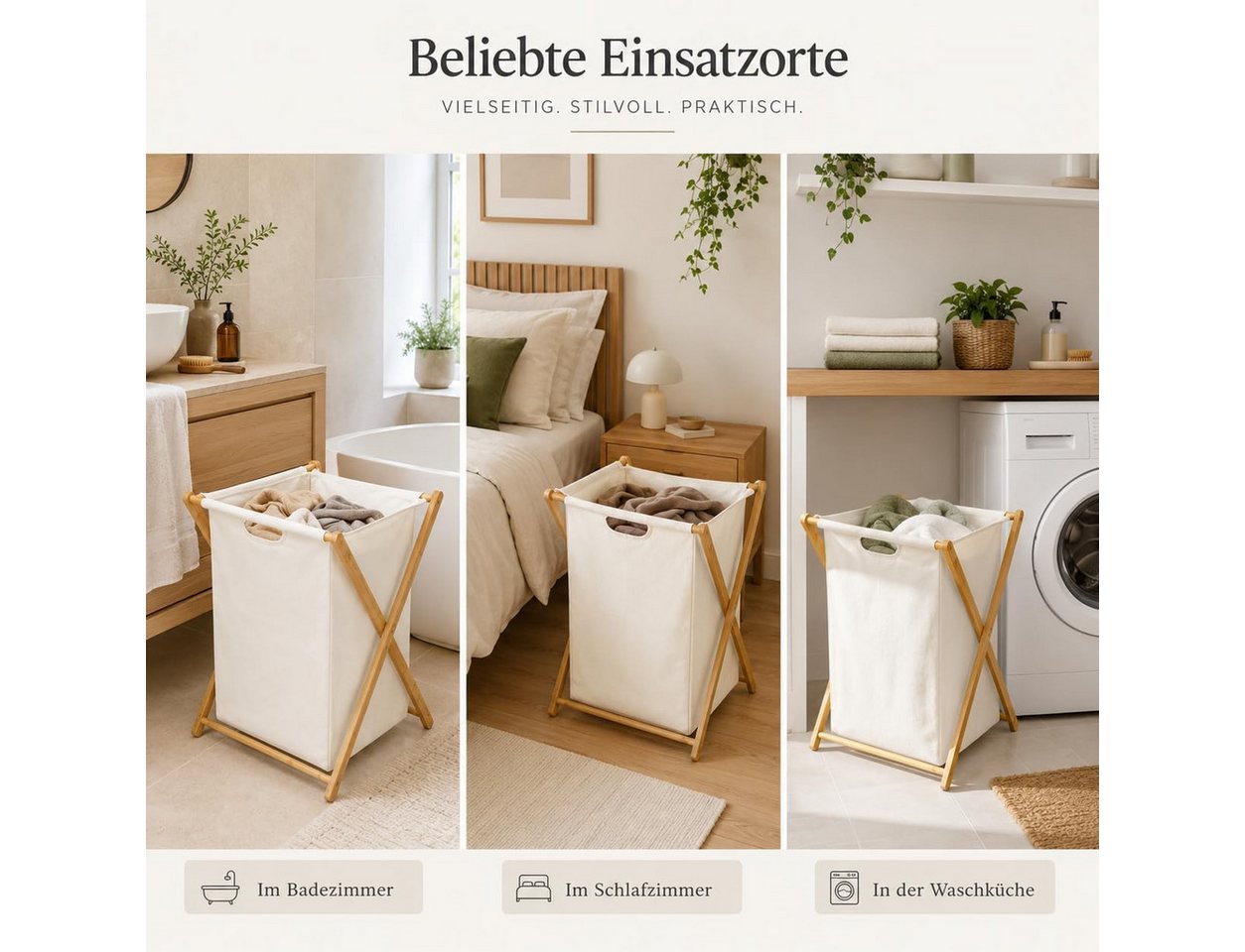 Zedelmaier Wäschekorb aus Bambus, Wäschesammler mit Fächern, Wäschesortierer Holz (1 St), mit 66 Liter pro Stück, für Badezimmer Schlafzimme Waschküche – Bild 3 von 5
