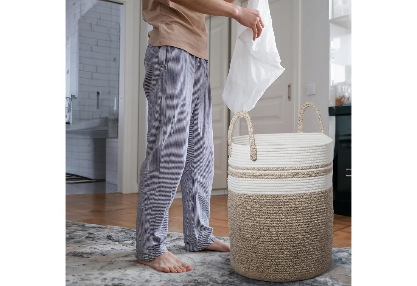 Zedelmaier Wäschekorb aus Baumwolle mit Griffen, Aufbewahrungskorb Geflochten, Korb Aufbewahrung für decken, spielzeug, kuscheltier,Kleidung – Bild 3 von 5