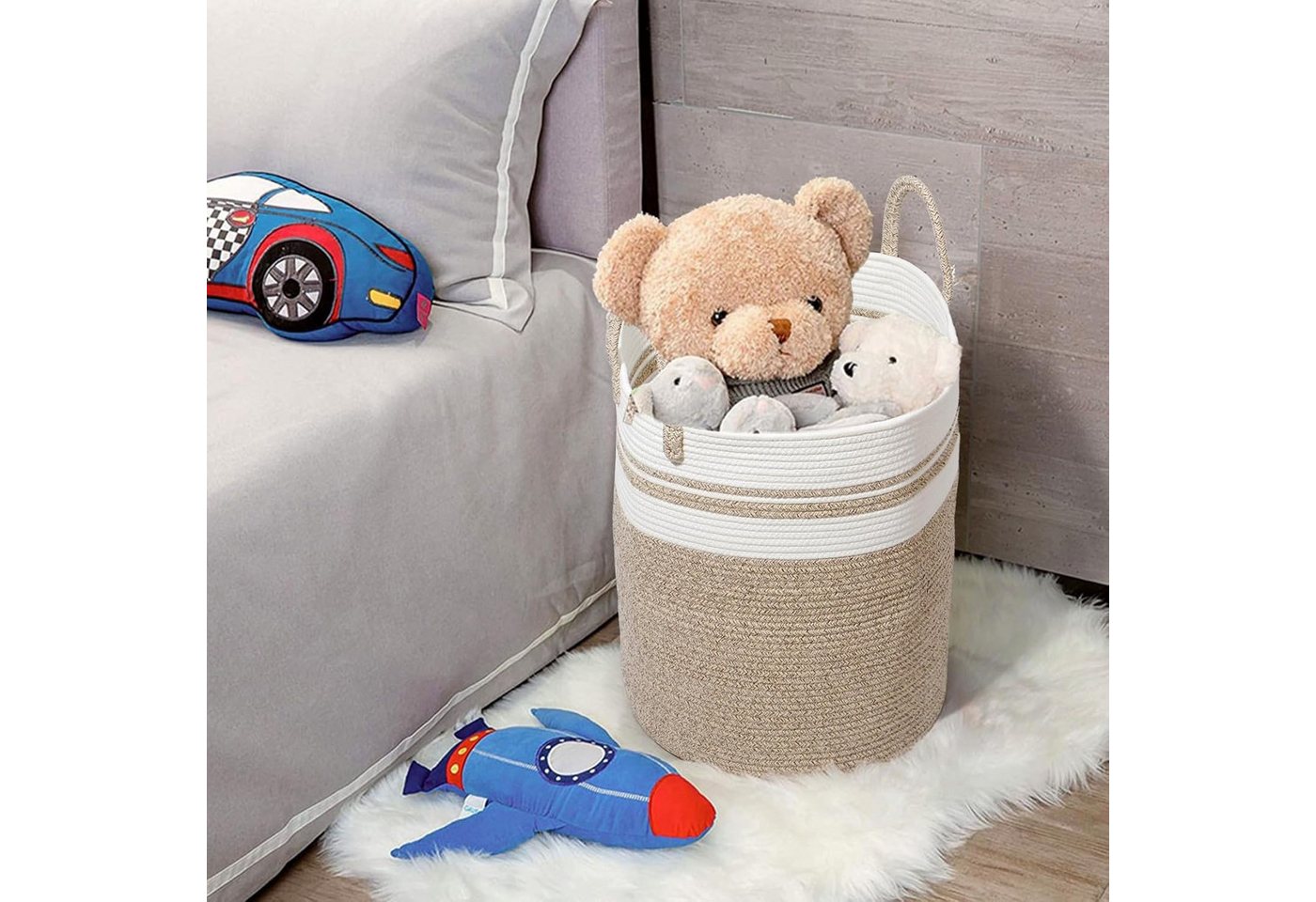Zedelmaier Wäschekorb aus Baumwolle mit Griffen, Aufbewahrungskorb Geflochten, Korb Aufbewahrung für decken, spielzeug, kuscheltier,Kleidung – Bild 5 von 5