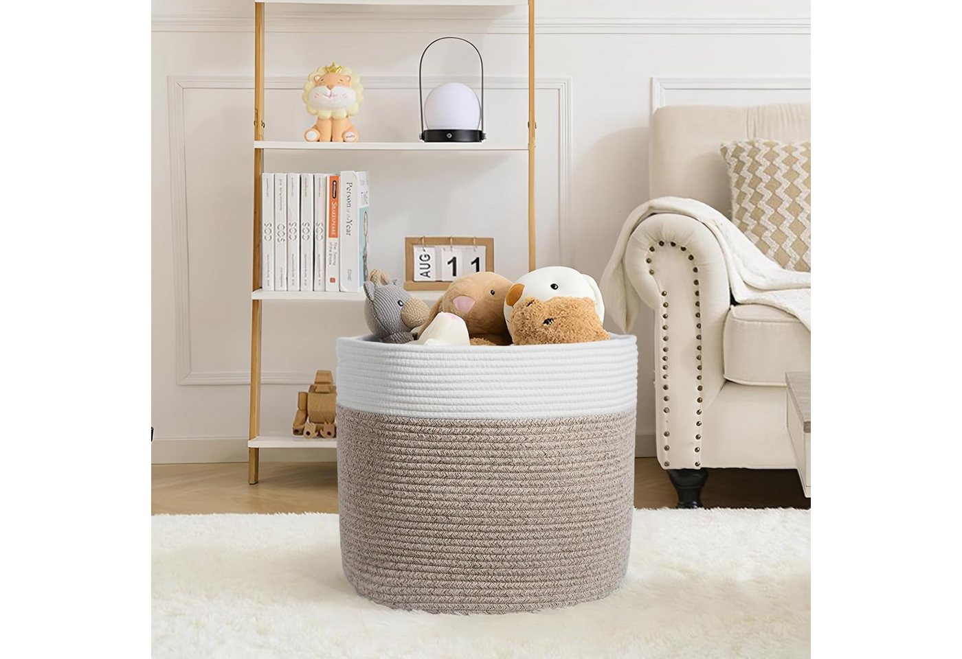Zedelmaier Wäschekorb aus Baumwolle mit Griffen, Aufbewahrungskorb Geflochten, Korb Aufbewahrung für decken, spielzeug, kuscheltier,Kleidung – Bild 4 von 5