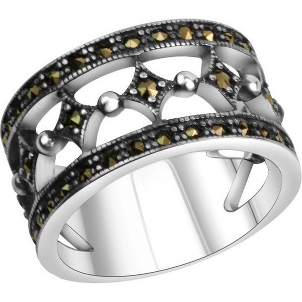 Zeeme Fingerring Silber 925 oxidiert mit 40x Markasit