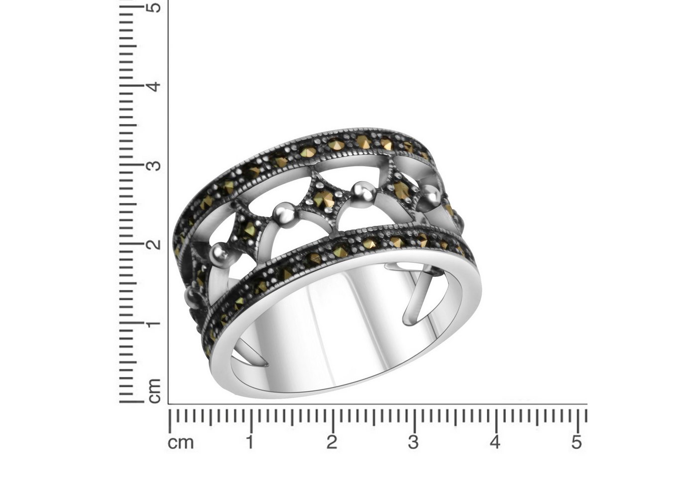 Zeeme Fingerring Silber 925 oxidiert mit 40x Markasit – Bild 2 von 5