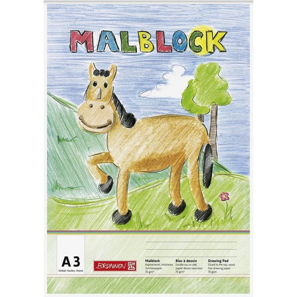 BRUNNEN Zeichenpapier BRUNNEN Malblock A3 70g 50 Blatt 1047304