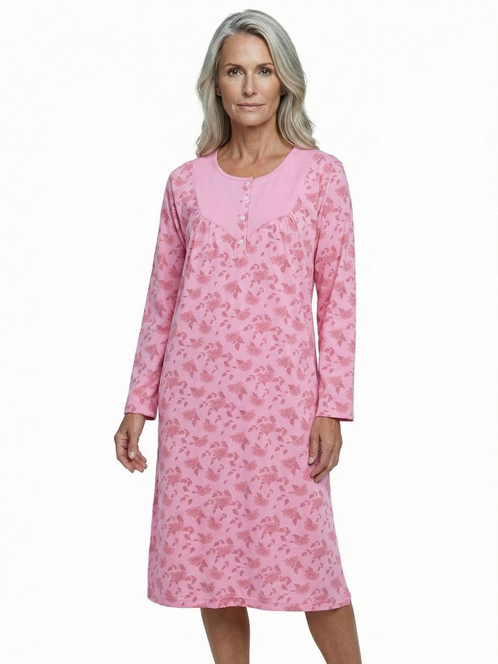zeitlos Nachthemd Romy Chrysantheme Langarm mit kleiner Knopfleiste – Bild 2 von 5
