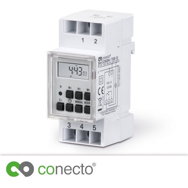 conecto Zeitschaltuhr conecto Digitale Zeitschaltuhr für Hutschienen, IP20, 3600 Watt, weiß