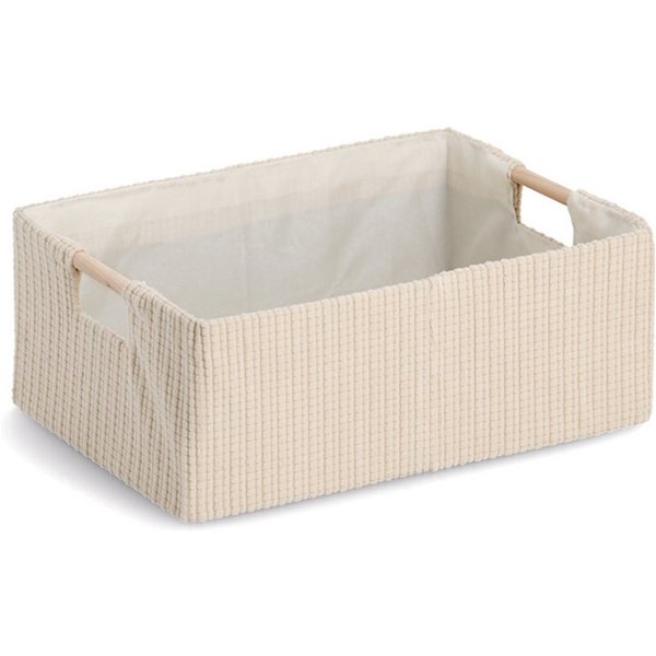 Zeller Present Aufbewahrungskorb, Baumwolle/Polyester/Holz, beige, ca. 34 x 23,5 x 13 cm