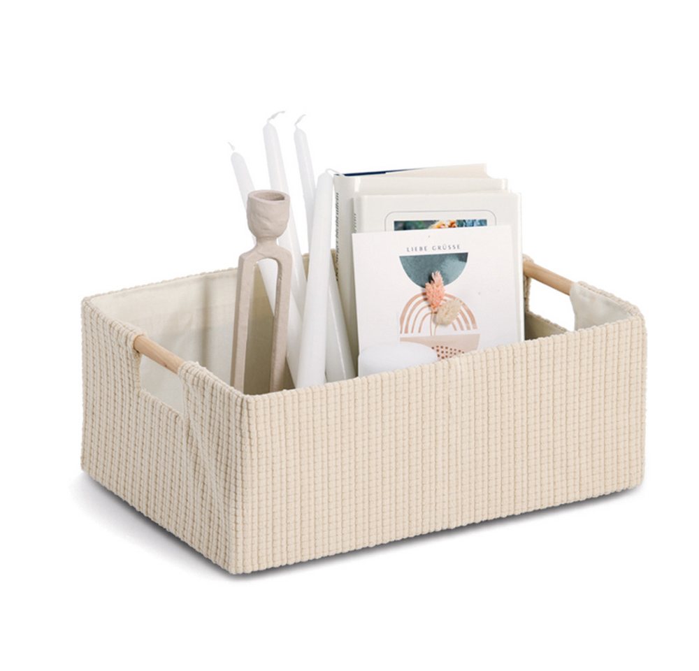 Zeller Present Aufbewahrungskorb, Baumwolle/Polyester/Holz, beige, ca. 34 x 23,5 x 13 cm – Bild 2 von 3