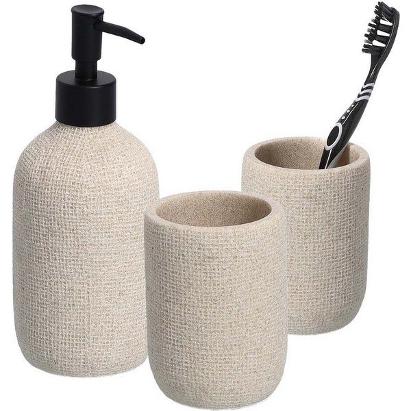 Zeller Present Badaccessoire-Set 3-teiliges Badaccessoire-Set Natural - Beige, Set, 3 tlg., 3-tlg.