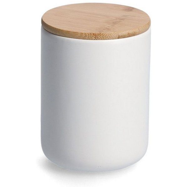 Zeller Present Deckel Vorratsdose m. Bambusdeckel, 650 ml, Steingut, weiß, ca. Ø 10 x 13,5 cm