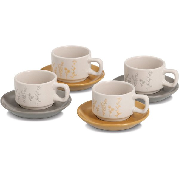 Zeller Present Espressotasse Espresso-Set "Flowers", 8-tlg., Steingut, 8-tlg., Steingut, zarte Blumenmotive