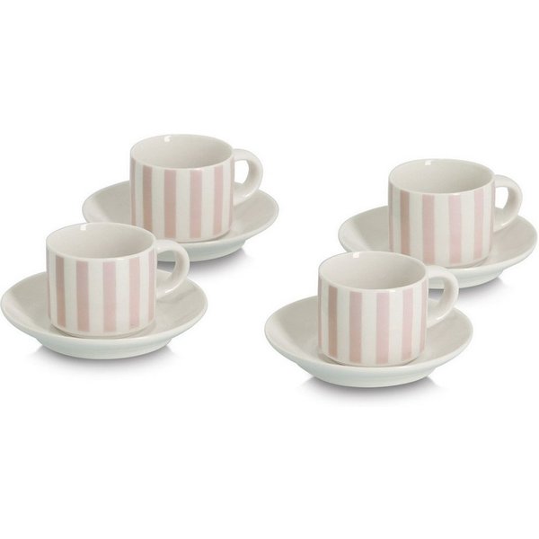 Zeller Present Espressotasse Espresso-Set "Stripes", 8-tlg., Porzellan, 8-tlg., Porzellan, beige/weiß, ca. Tasse:Ø6x5, Untersetzer:Ø11,8 cm