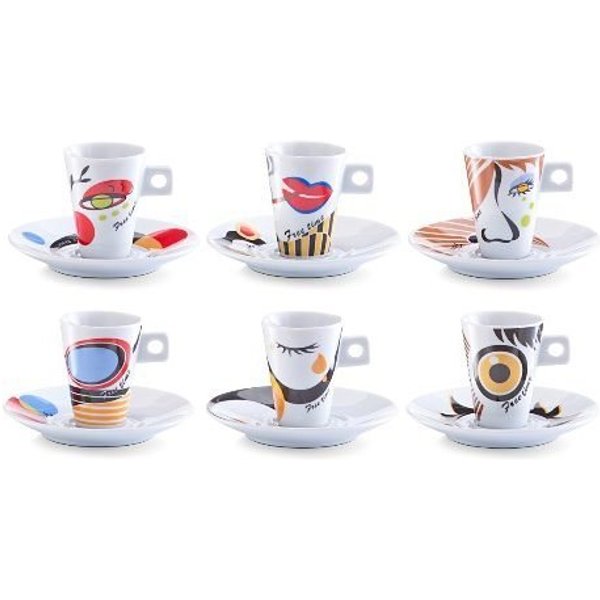 Zeller Present Espressotasse Faces, 12-tlg., Porzellan, 6 Tassen, 6 Untertassen