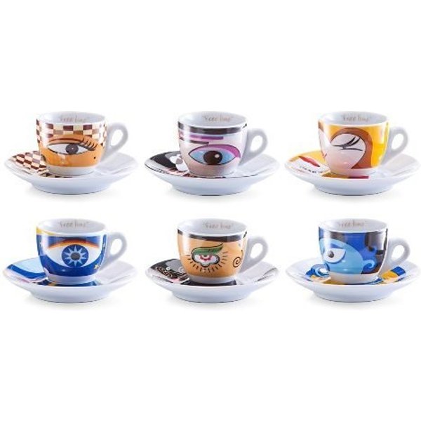 Zeller Present Espressotasse Magic Eyes, 12-tlg., Porzellan, 6 Tassen, 6 Untertassen