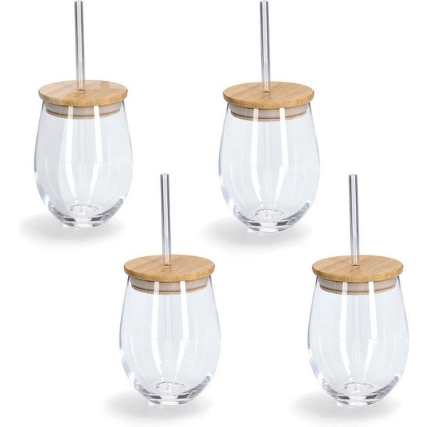Zeller Present Gläser-Set, 4-tlg., Glas, Silikon, 4-teilig, inkl. Trinkhalm, 500 ml