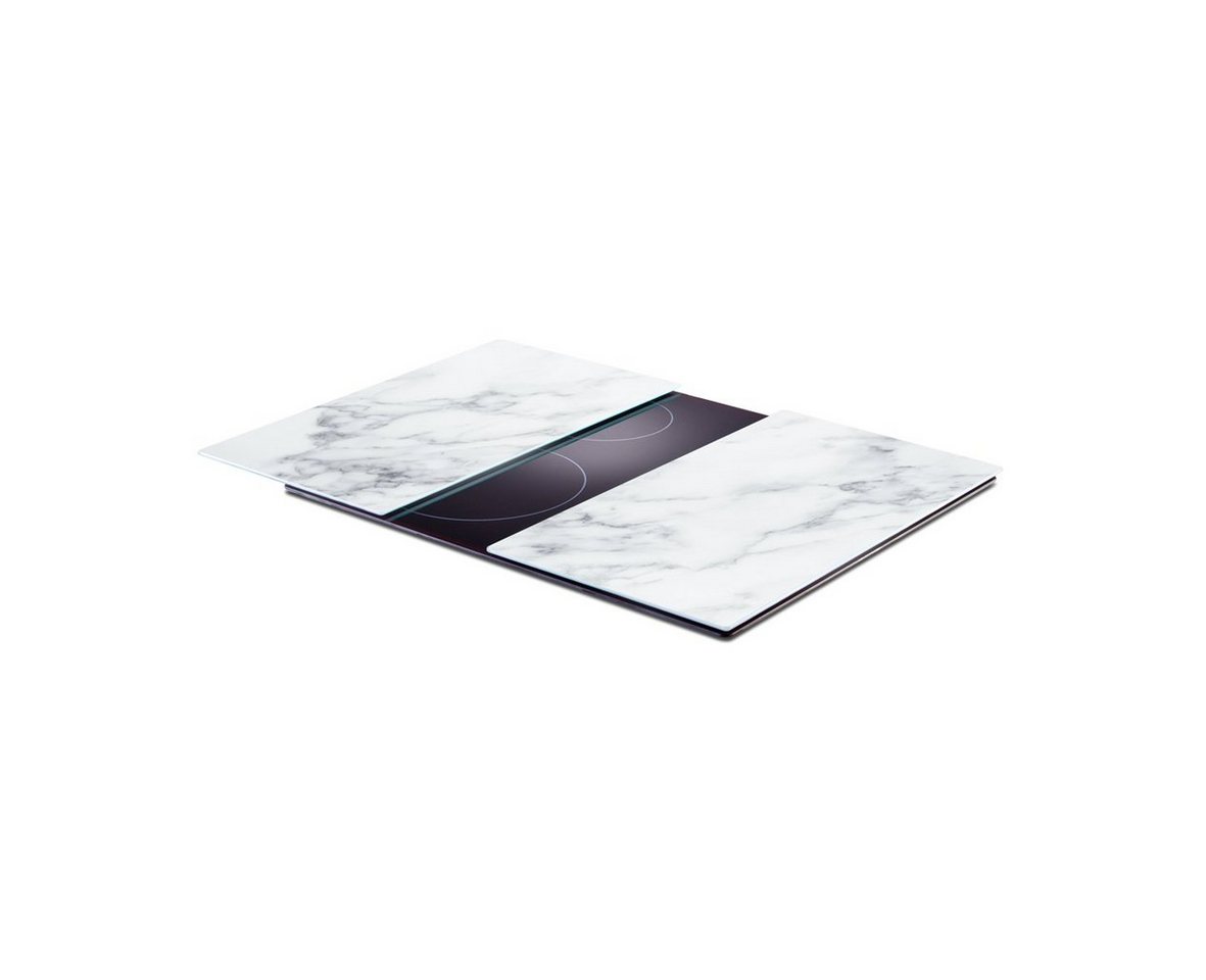 Zeller Present Glas Herdabdeck-/Schneideplatten-Set "Marmor, ESG-Sicherheitsglas, 2-tlg., weiß, 30 x 52 cm – Bild 2 von 3