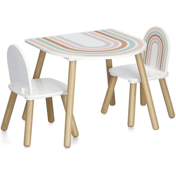 Zeller Present Kindertisch Kinderzimmermöbel RAINBOW aus MDF und Kiefer, Tisch + 2 Stühle (funktional), keine