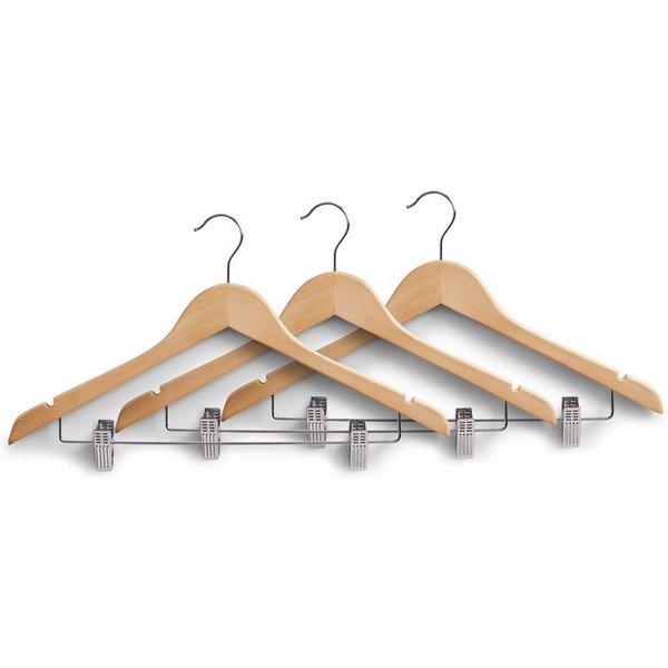 Zeller Present Kleiderbügel -Set m. Clips, 3-tlg., Holz, natur, 44,5 x 26 cm