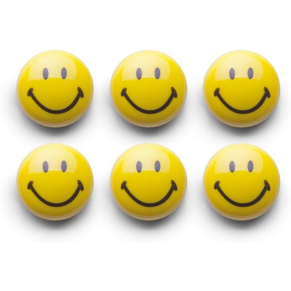 Zeller Present Magnet -Set, 6-tlg., "Smiley", Kunststoff, gelb, Ø3 cm