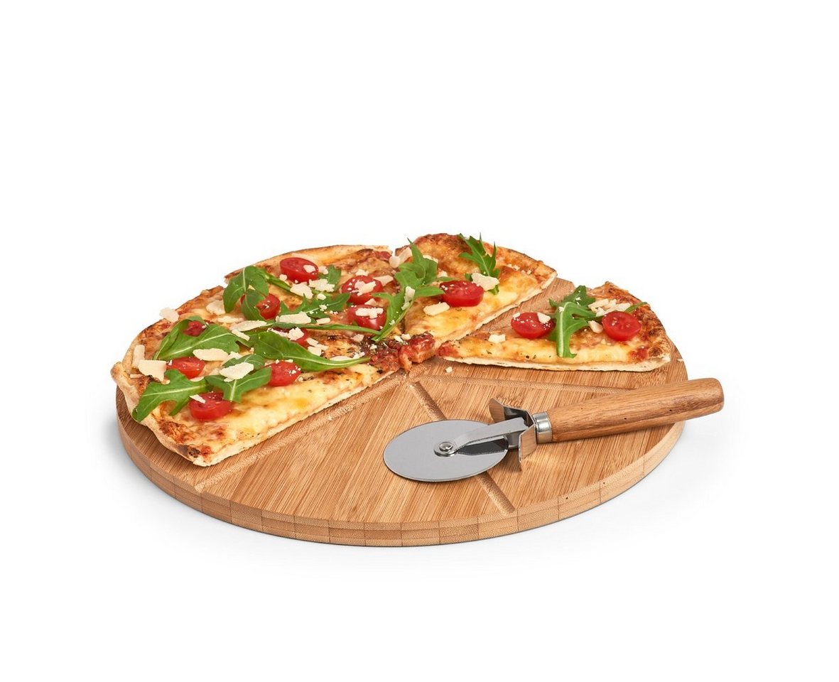 Zeller Present Pizzaschneidebrett, Bambus, Metall, (Set, 2-St), inkl. Pizzaschneider – Bild 4 von 5
