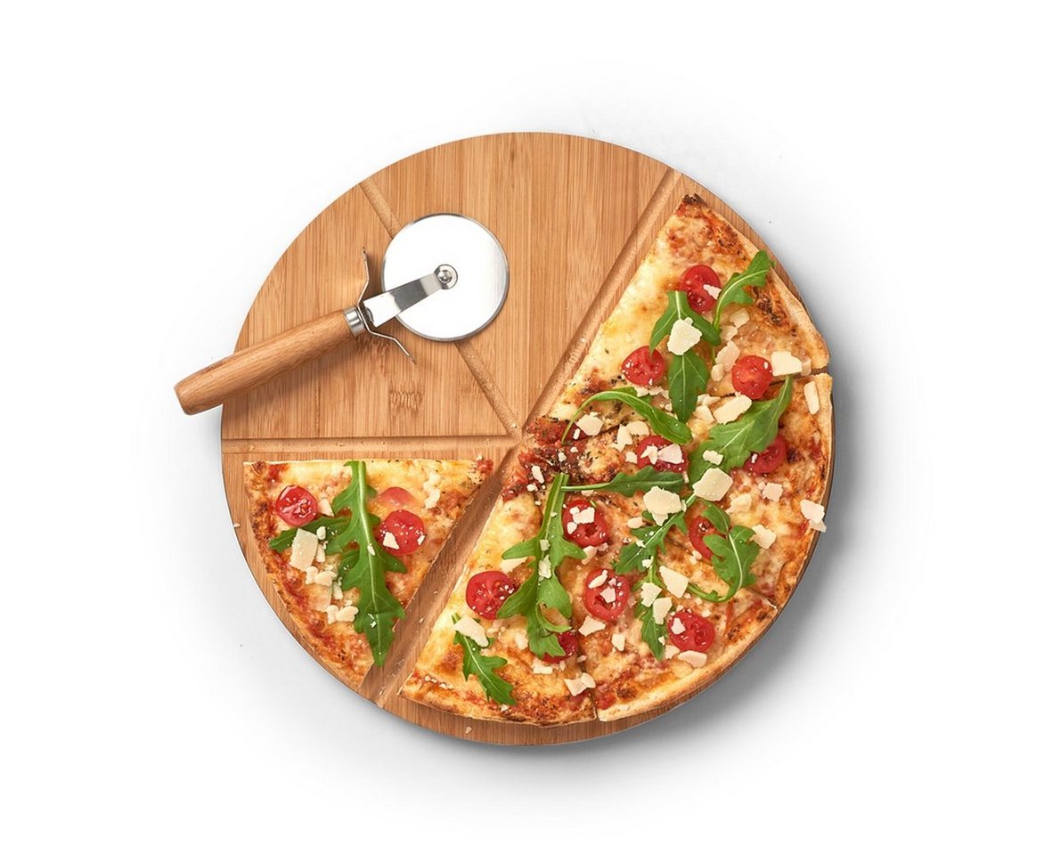 Zeller Present Pizzaschneidebrett, Bambus, Metall, (Set, 2-St), inkl. Pizzaschneider – Bild 5 von 5