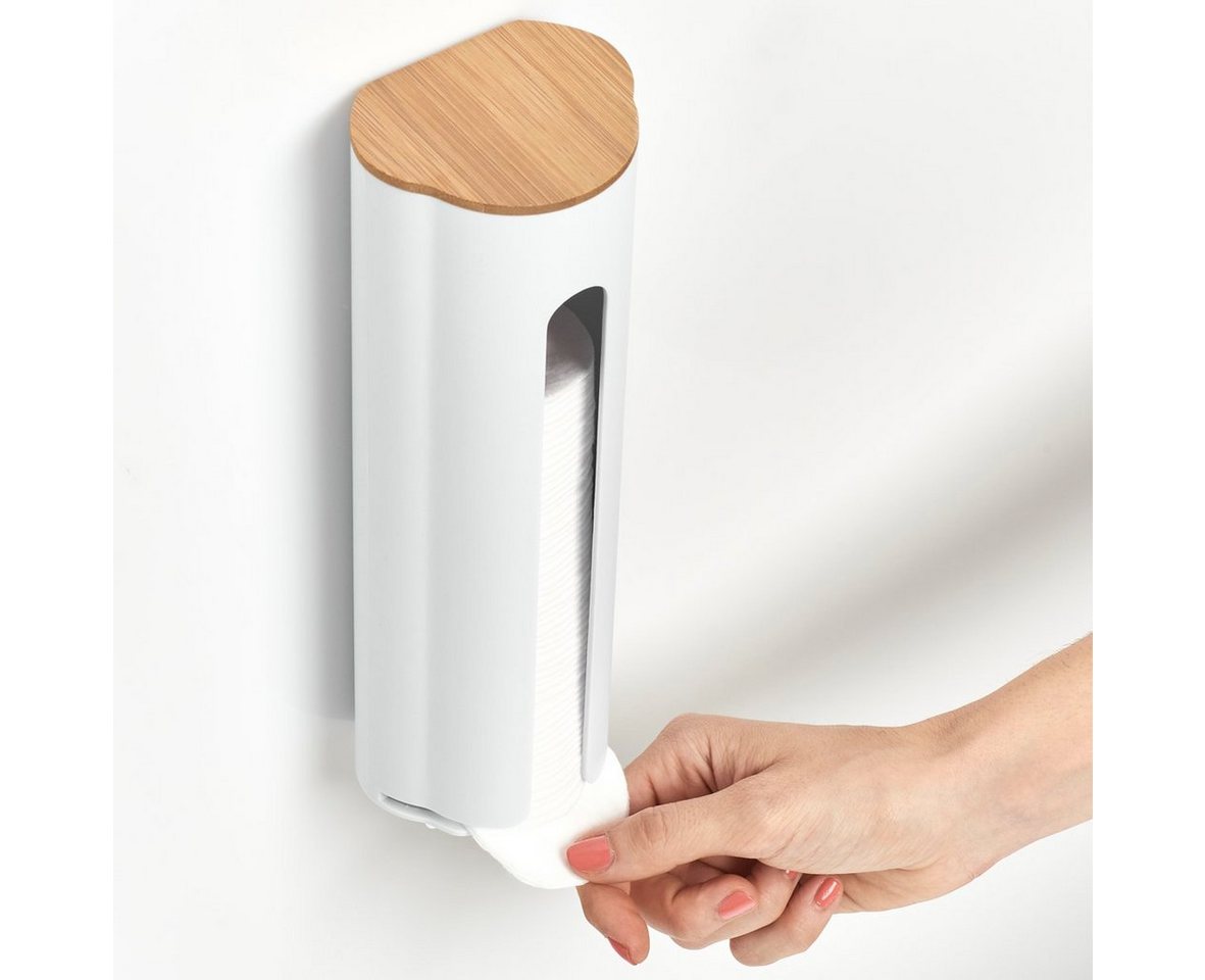 Zeller Present Stoff Wattepad-Spender, Kunststoff/Bambus, weiß – Bild 3 von 5