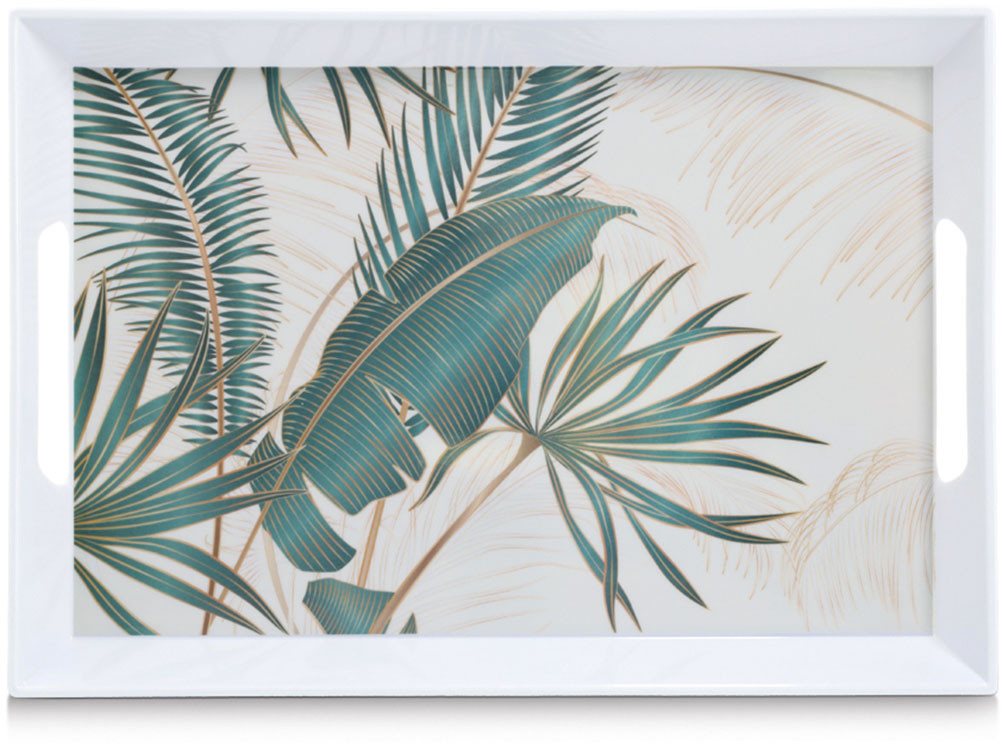 Zeller Present Tablett Melamintablett "Palm leaves", Melamin, tropisches Motiv, Tragegriffe, 34,8x50 cm – Bild 3 von 3