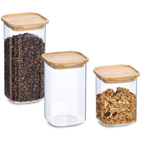 Zeller Present Vorratsglas, Glas, Massivholz, Silikon, (Set, 3-tlg), mit Bambusdeckel