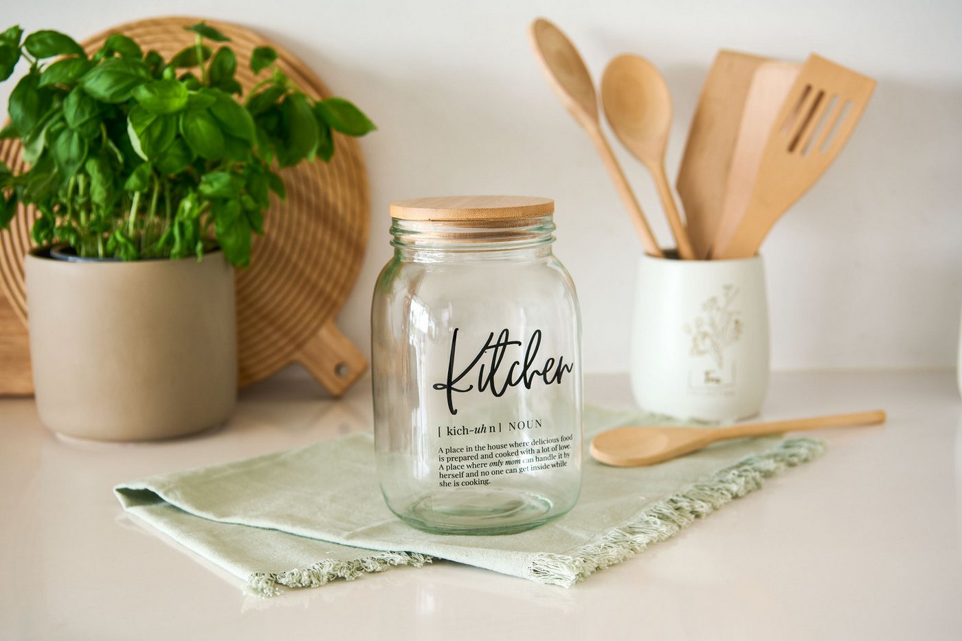 Zeller Present Vorratsglas HOME & KITCHEN, Bambus, Glas, (Set, 2-tlg., HOME - 1000 ml, Ø 10 x 19,5 cm / KITCHEN 1400 ml, Ø 11,4 x 19 cm), luftdicht verschließba – Bild 3 von 3