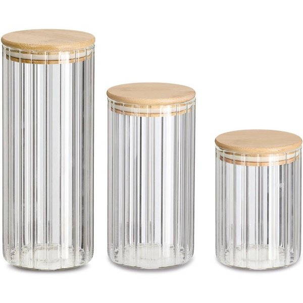Zeller Present Vorratsglas, Bambus, Glas, (Set, 3-tlg., Ø 9 cm - 610 ml, 850 ml, 1100 ml), aus Borosilikat mit raffinierten Rillen