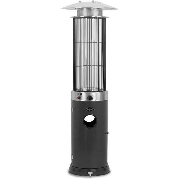 Zelsius Heizstrahler Heizstrahler mit Glasröhre Davos Grau, Ø 57 x (H) 174 cm, 15 kW, Gasflasche kann im Inneren sauber und unsichtbar verstaut werden