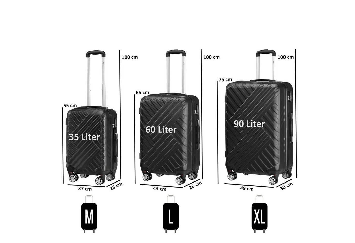 Zelsius Kofferset 3er Set, Schwarz, ABS Hartschalenkoffer, Zahlenschloss, Trennwand, 4 Rollen – Bild 2 von 5