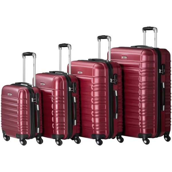 Zelsius Kofferset 4er Set, Rot, ABS Hartschalenkoffer Zahlenschloss und Innen Trennwand, 4 Rollen