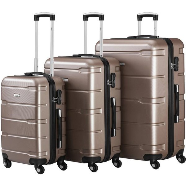 Zelsius Kofferset Koffer Set 3 Stk, Champagner, ABS Hartschalenkoffer mit Zahlenschloss, 4 Rollen, (Set, 3 teiliges Kofferset)