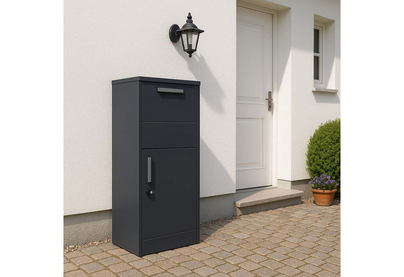 Zelsius Paketbriefkasten Jupiter, pulverbeschichteter Stahl, RAL7016 mit Diebstahlsperre (1x Paketbriefkasten, Montagematerial) – Bild 2 von 5