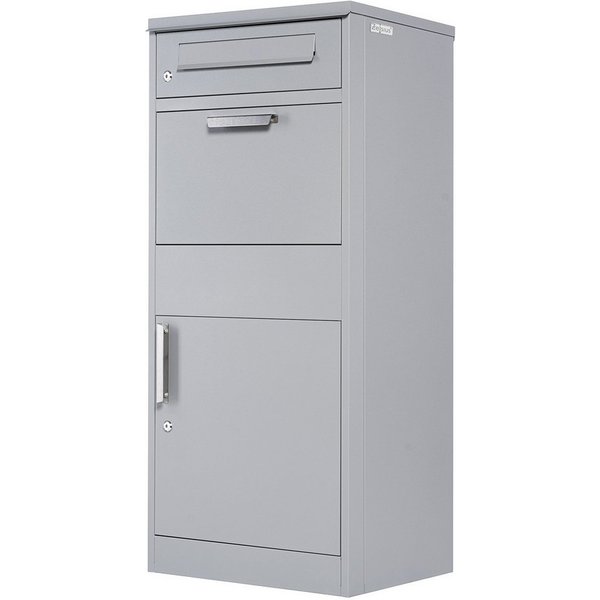 Zelsius Paketbriefkasten RAL9007 Grau, Stahl Briefkasten mit Diebstahlsperre und 2 Einwürfen