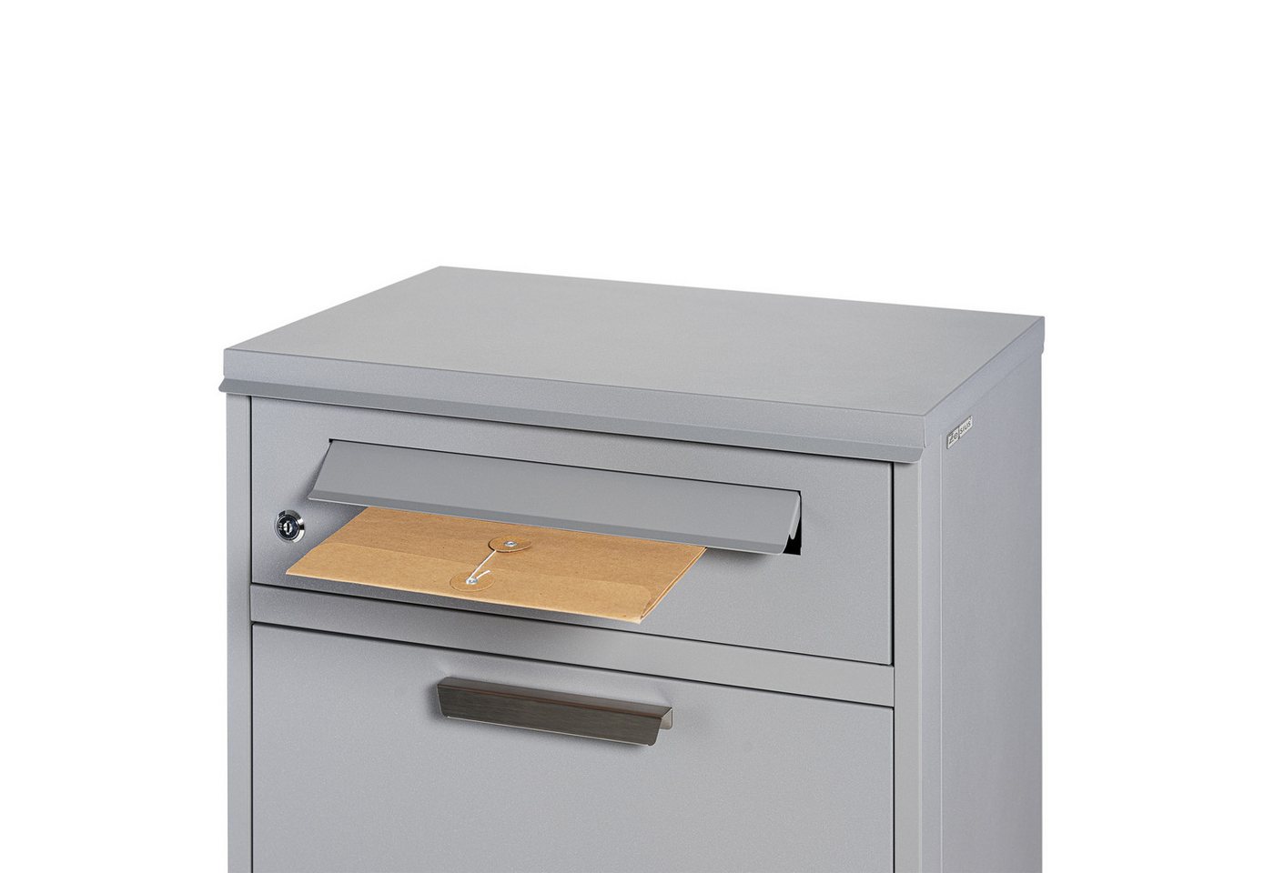Zelsius Paketbriefkasten RAL9007 Grau, Stahl Briefkasten mit Diebstahlsperre und 2 Einwürfen – Bild 5 von 5