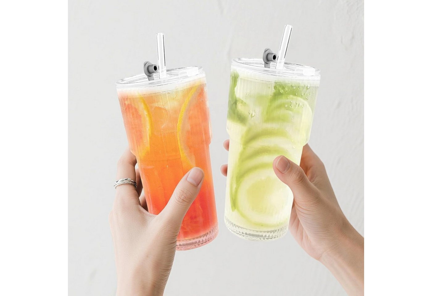 Zengi Gläser-Set für Eiskaffee Eistee Wasser 600 ml mit Deckel Strohhalm Transparent, 2-tlg., Glas, hermetische Deckel, hitze- und temperaturbeständig – Bild 4 von 5