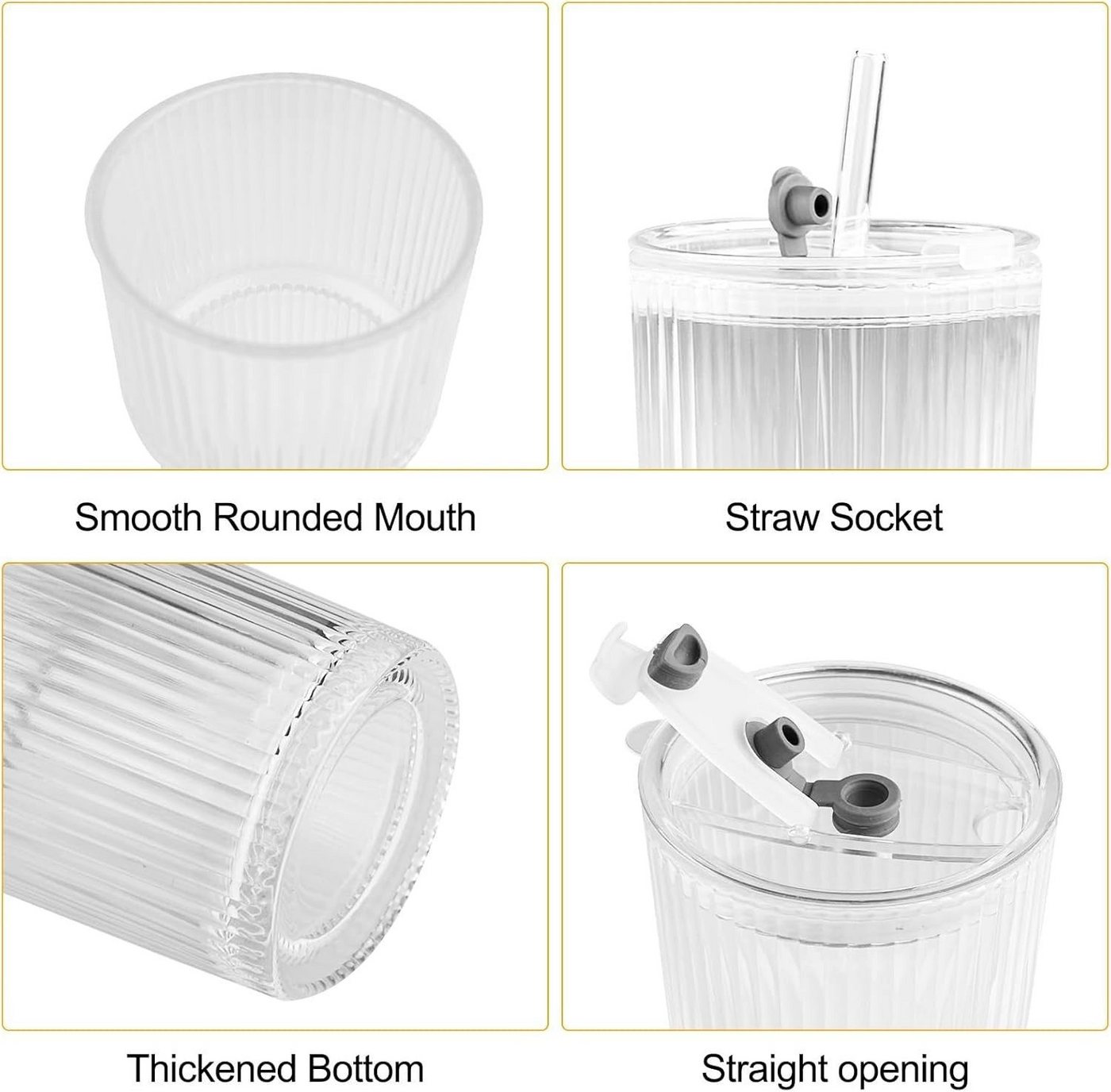Zengi Gläser-Set für Eiskaffee Eistee Wasser 600 ml mit Deckel Strohhalm Transparent, 2-tlg., Glas, hermetische Deckel, hitze- und temperaturbeständig – Bild 5 von 5