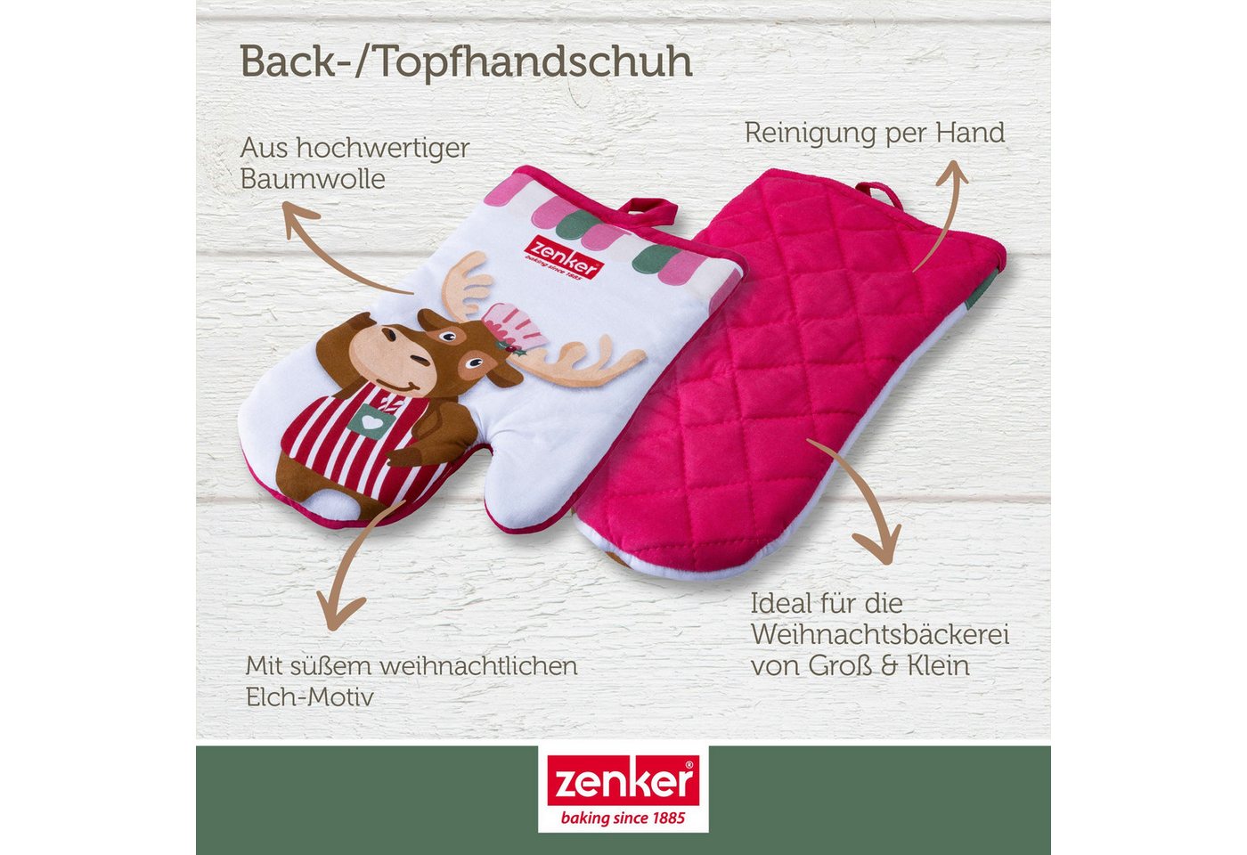 Zenker Topfhandschuhe Back-/Topfhandschuh, Ofenhandschuh, Küchenhelfer, Weihnachtsmotiv – Bild 3 von 5
