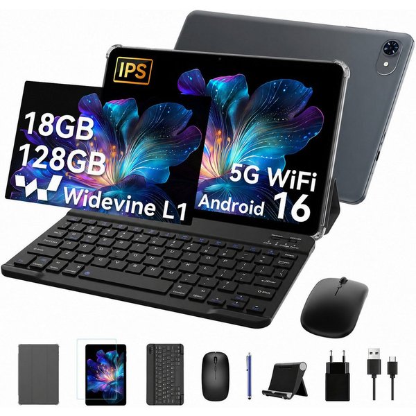 Zenva T8 10,1" (18+128) Android 16 6000 mAh incl. Tastatur, Maus, Stift Tablet (10.5", 128 GB, 5G wifi, Android 16, Gemini AI, PC-Modus)