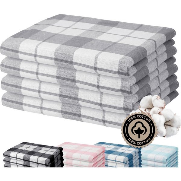 Zestri Geschirrtuch 4er-Set aus 100% Baumwolle, 50x70 cm Küchenhandtücher mit Aufhänger, (4 Stück), saugstarke Geschirrhandtücher, kariert, Geschirr Handtuch
