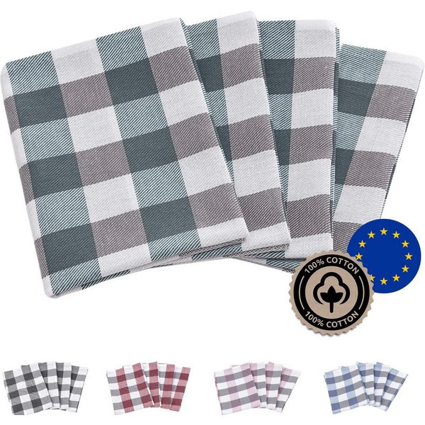 Zestri Geschirrtuch 4er-Set kariert aus 100% Baumwolle, (4 Stück), mit Aufhänger - Geschirrtücher für Küche - saugstark