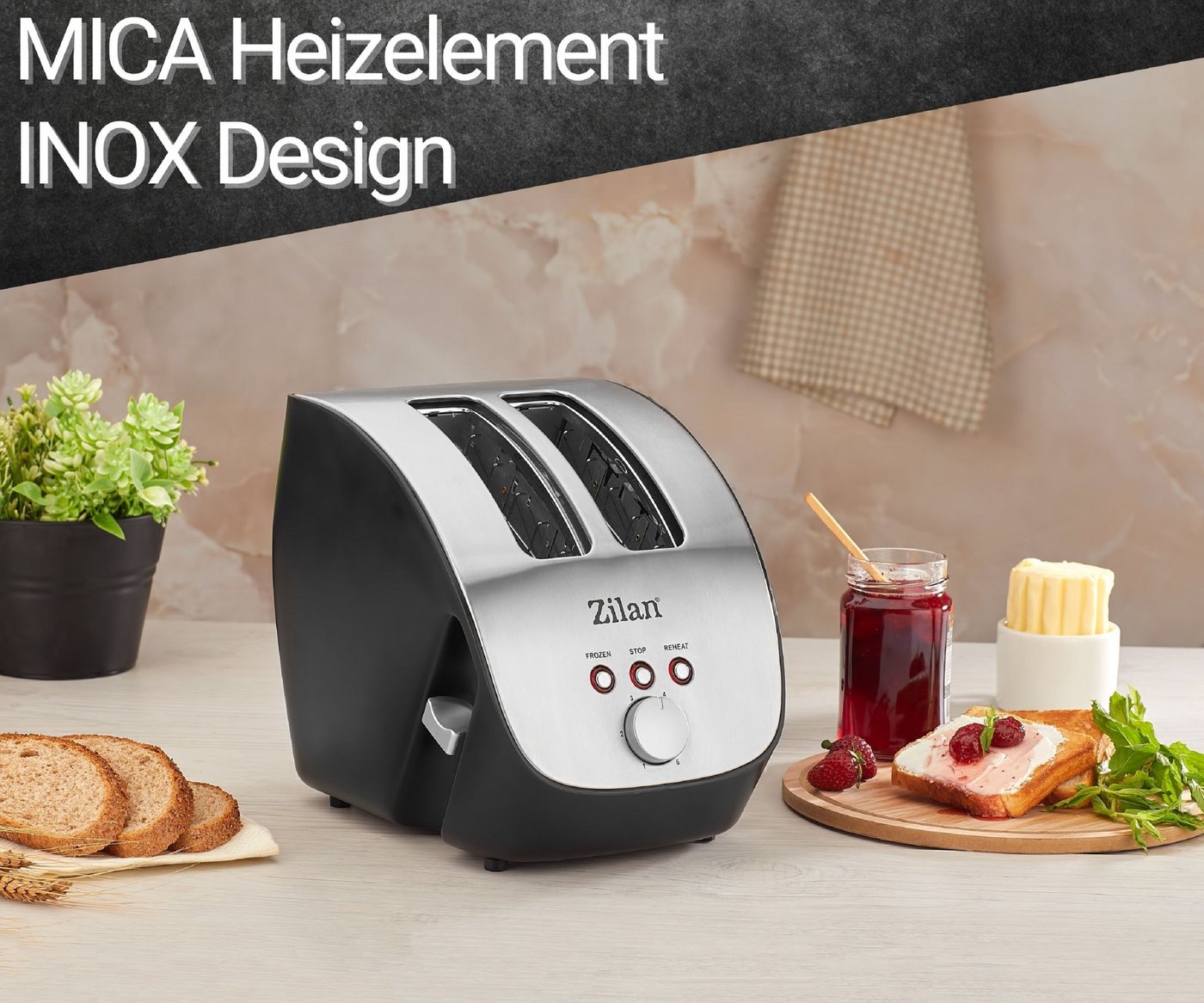 Zilan Toaster ZLN-2690, 2 große Schlitze, für 2 Scheiben, 1000 W, Edelstahl Gehäuse – Bild 2 von 5