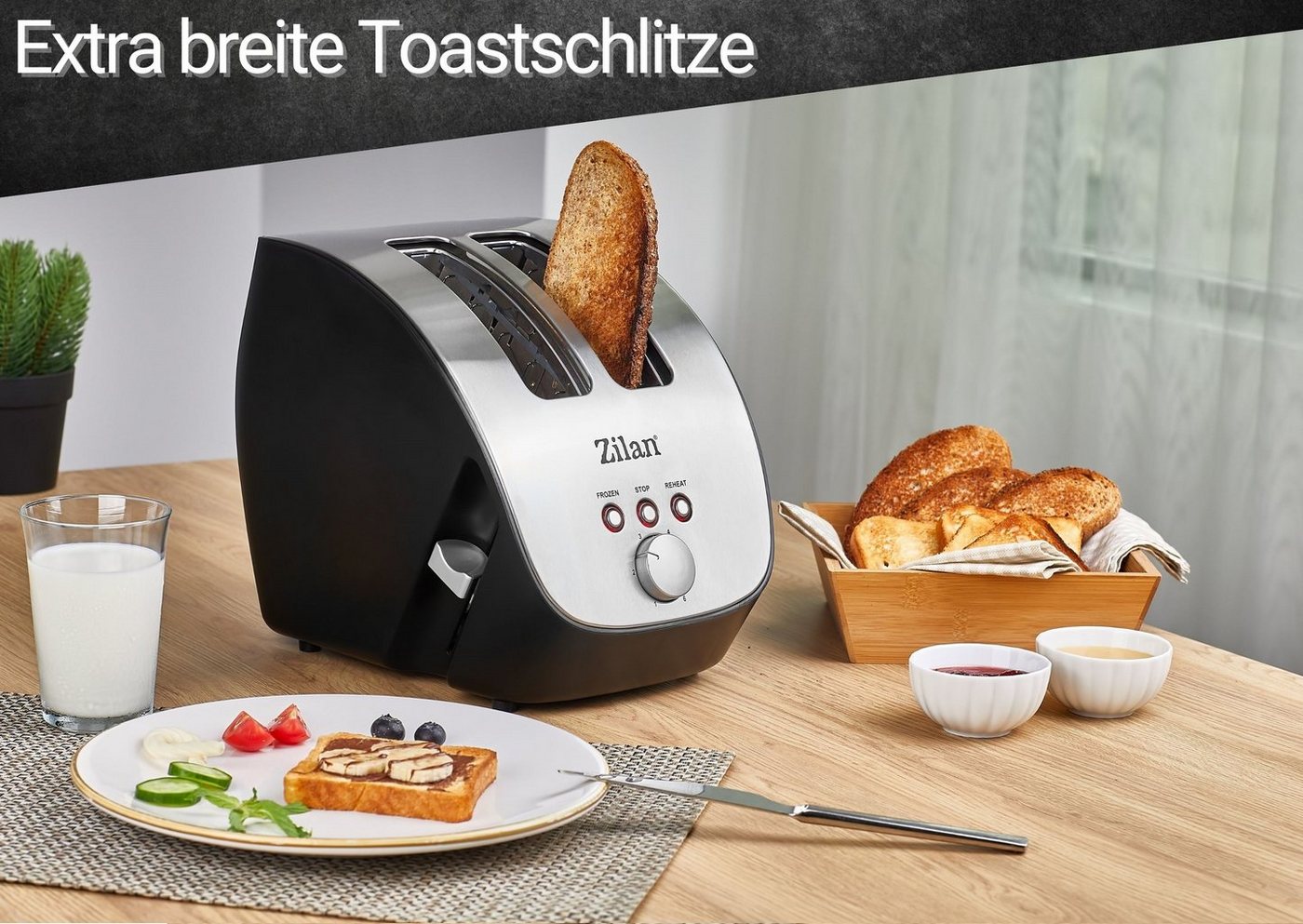 Zilan Toaster ZLN-2690, 2 große Schlitze, für 2 Scheiben, 1000 W, Edelstahl Gehäuse – Bild 3 von 5