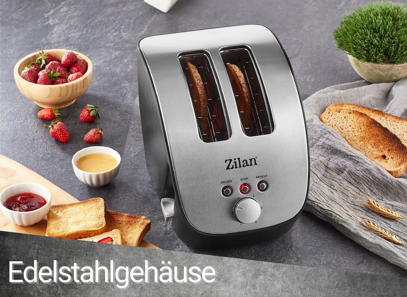 Zilan Toaster ZLN-2690, 2 große Schlitze, für 2 Scheiben, 1000 W, Edelstahl Gehäuse – Bild 4 von 5