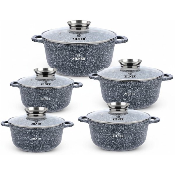 Zilner Topf-Set Graue Töpfe mit Keramik-marmorbeschichtung, Induktionstöpfe, Aluminium, Keramik (10-tlg)