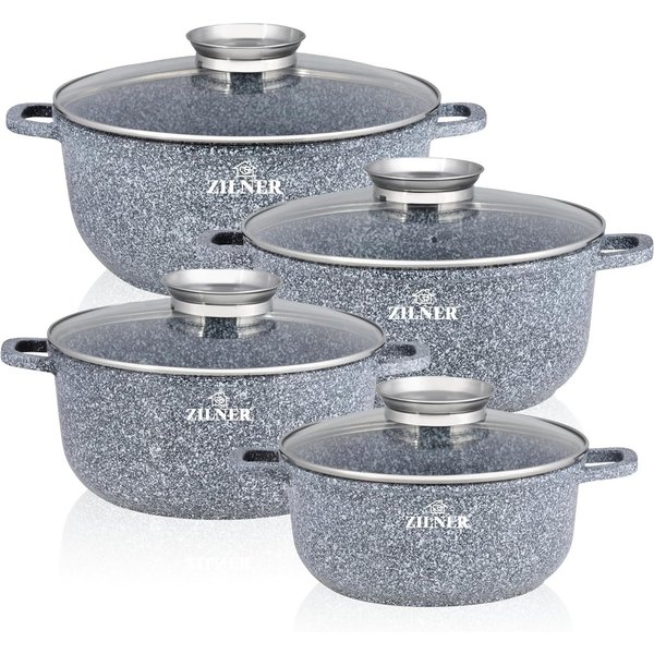 Zilner Topf-Set Graue Töpfe mit Keramik-marmorbeschichtung, Induktionstöpfe, Aluminiumguss (Topfset, 8-tlg., Zeitloses Design des Topfsets. Eine ideale Geschenk